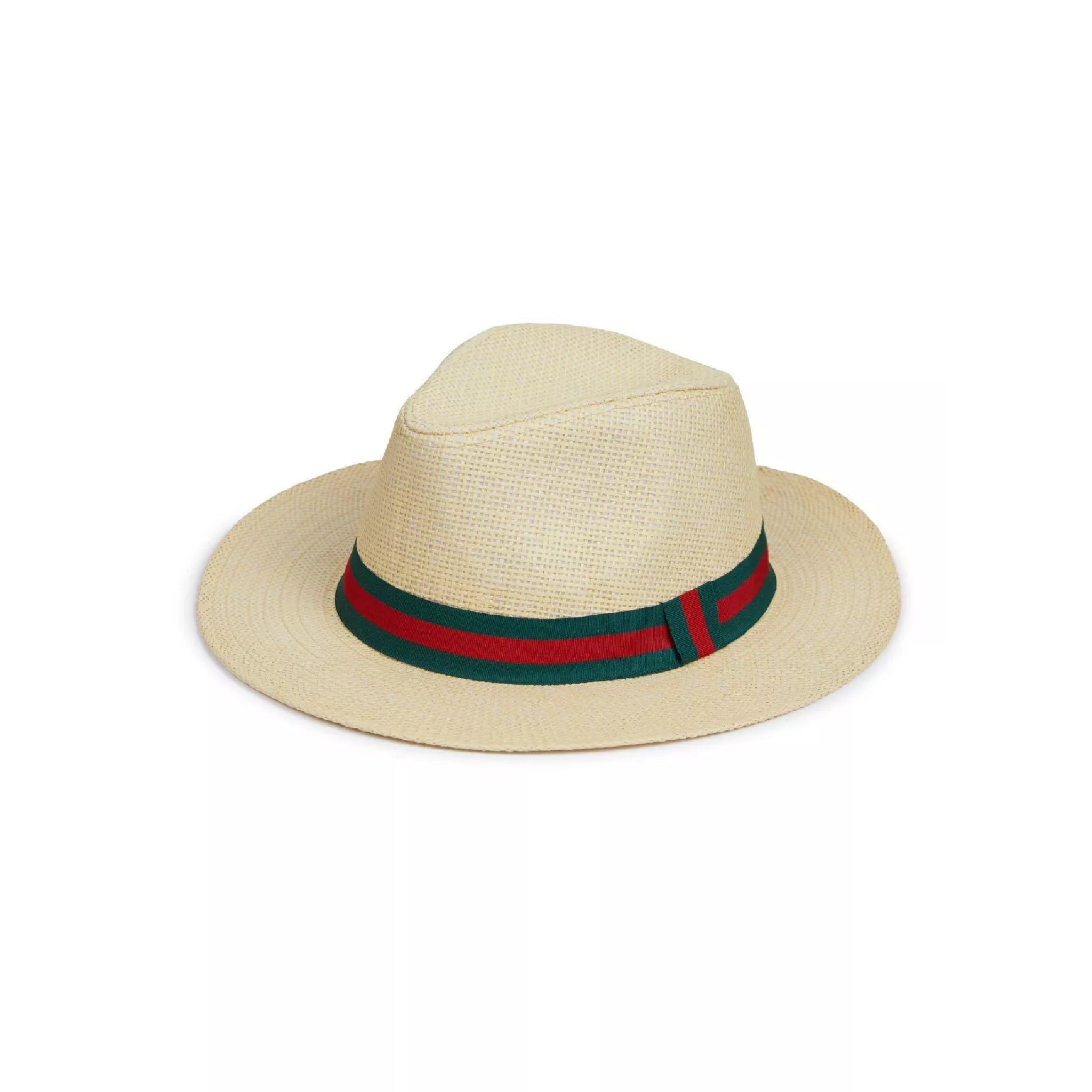 Nicky Adams Countrywear beige Panama style hat with green and red striped band